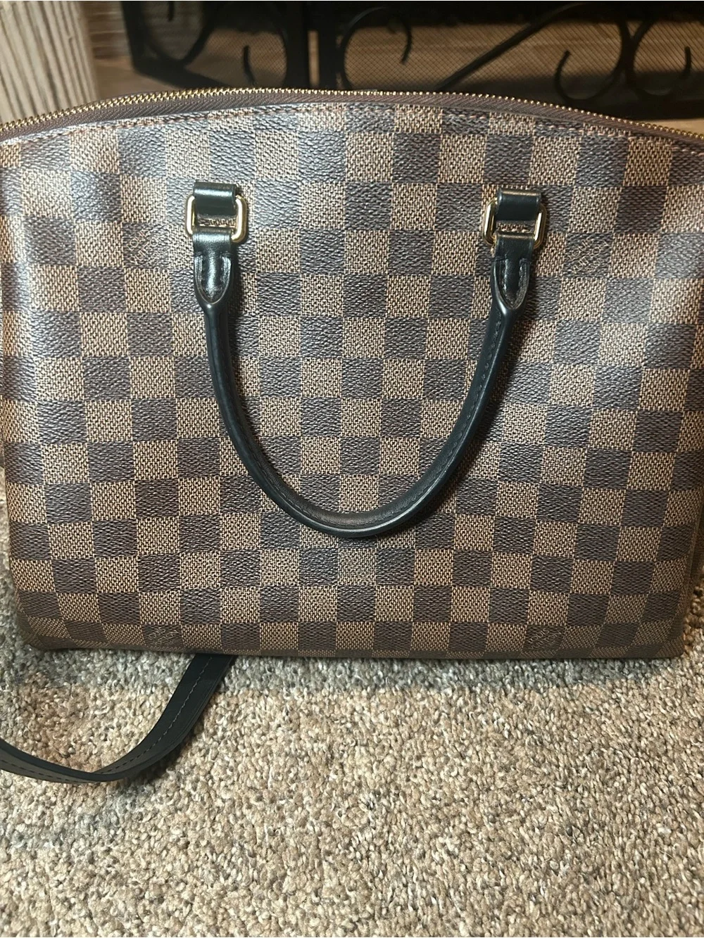 Louis Vuitton Brown Damier Ebene Checkered Satchel with Dark Leather Trim